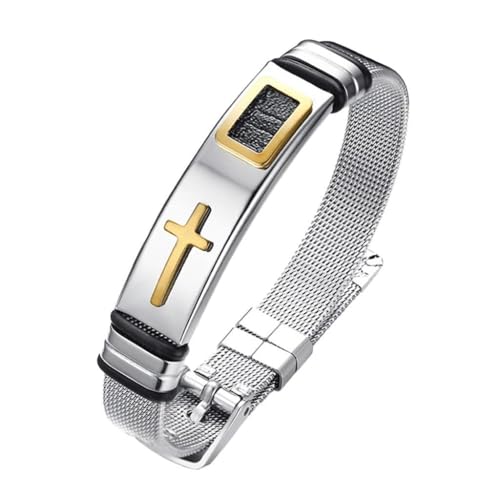 Zanthicia cruzada de acero inoxidable para hombre, ajustable, regalo para el Día del Padre, cumpleaños, cruz negra, metal dorado.