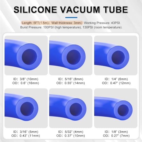 Image of Tnisesm 71Pcs Vacuum Line Kit, 5Ft Blue Vacuum Hose Automotive with Vacuum Line Connectors, High Performance Silicone Hose line Kit for Variety Car Piping System Automotive Replacement Vacuum Hoses