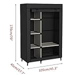 Buzowruil Canvas Wardrobe Portable Closet Wardrobe Clothes Storage with 6 Shelves and Hanging Rail,Non-Woven Fabric, Quick and Easy Assembly,Black - Image 5