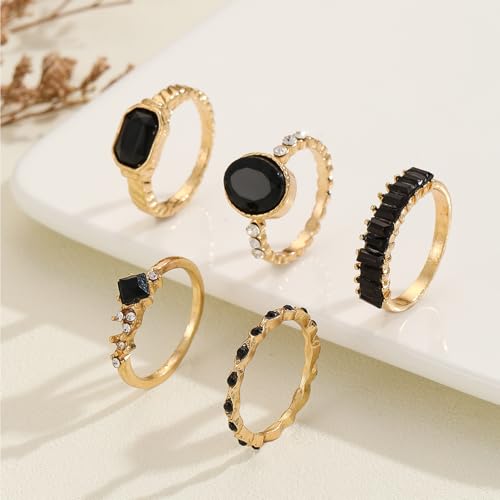 Black Ring 5pcs Ring Set Gold Rings Boho Statement Rings Stacking Wedding Rings Engagement Ring for Women Anniversary Birthday Gifts4