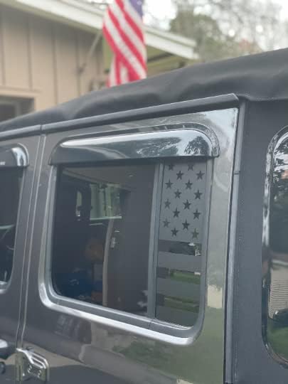 Miniatura 4 de Houseofgrafx - Calcomanías gráficas de bandera de Estados Unidos para ventana pequeña, color negro mate, compatible con Wrangler JL JLU Sport
