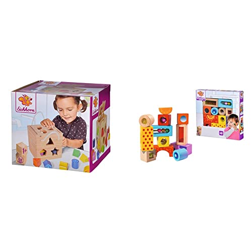 Eichhorn 100002092 Steckwürfel aus Holz, Kiefernholz, Motorikwürfel mit 12...