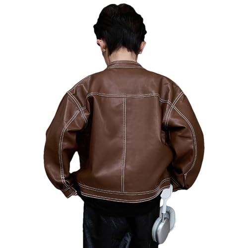 Boys PU Leather Motorcycle Bomber Kid Stand-Collar Outerwear Zip Coat2