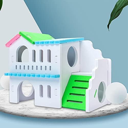 CLoxks Hamster House 2 Layer Hamster Villa Cage Small Pet House Toy Hideout Hut Toy Hamster Playhouse with Ladder Hamster Cages and Habitats