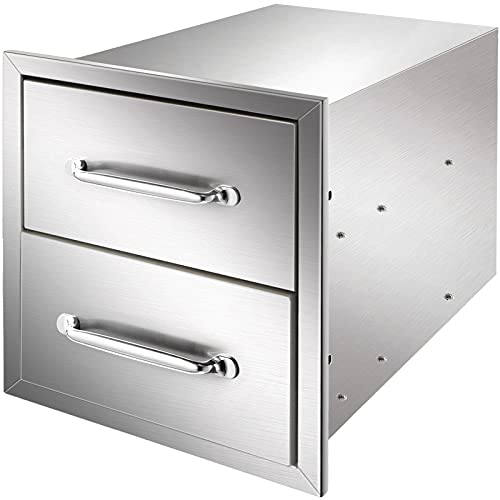 Ryan Stainless Outdoor Kitchen Drawers 14x14.5x23 Inch, 2-Tier Stainless Steel BBQ Double Access