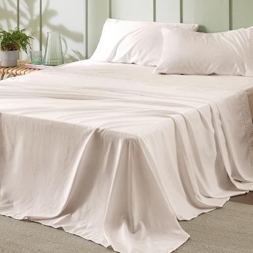 Image of Bedsure Queen Sheet Set - 4 Pieces Soft Queen Size Sheets - Breathable & Cooling - Hotel Luxury - Easy Care Polyester Microfiber Bedding for Women, Men, Cream