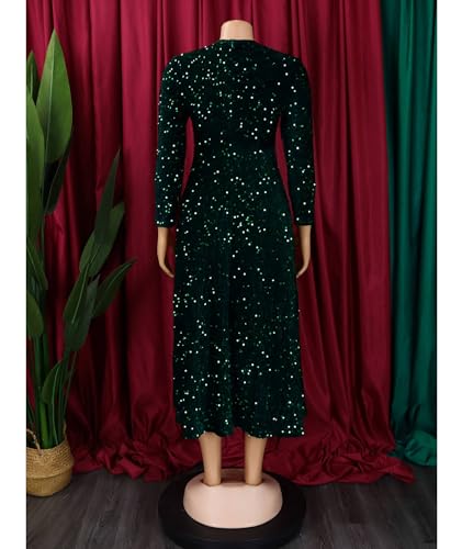 Image of SOMTHRON Women's Sequin Dress Plus Size Long Sleeve A-Line Flared Party Cocktail Sparkle Glitter Evening Shiny Maxi Dress