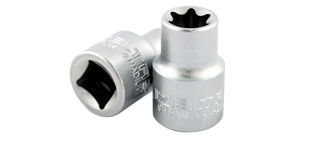 izeltas 1113060212 1/2" E/12 Star (Tor X) Lokma Anahtar, Krom, E12