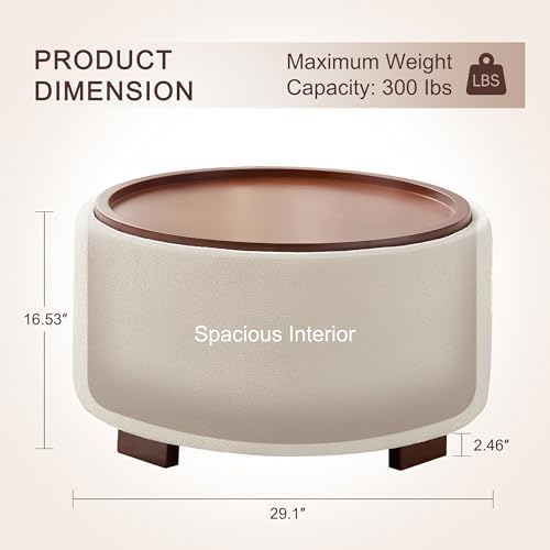 Huatean Home - Round Storage Ottoman Coffee Table