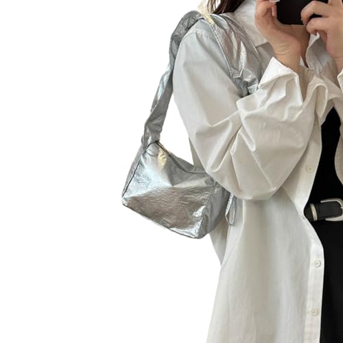 Sac de drapé plissé argenté avec fermeture cordon effet métallisé - 3