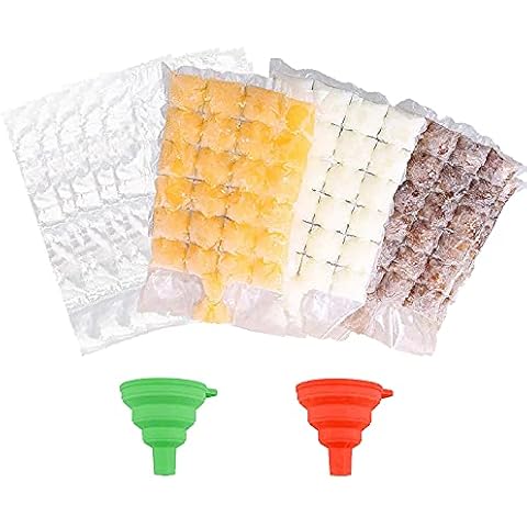 YIXISI 30 PCS Self-Sealing Ice Cube Freezer Bags, Food Grade PE Plastic Ice Cube Bags with 2 Silicone Funnel, 720 Ice Cubes, Disposable Ice Cube Bags for Whiskey, Cocktails, Drinks, Travel Cover