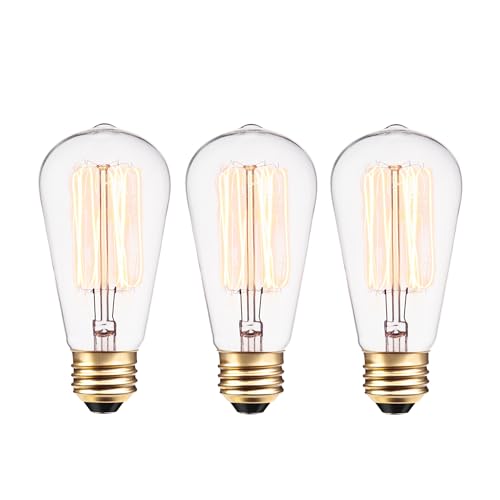 GLOBE Electric 31324 40W Vintage Edison S60 Squirrel Cage Incandescent Filament Light Bulb 3-Pack, E26 Base, 145 Lumens, Edison Bulbs, Vintage Light Bulbs, E26 Light Bulb, Home Improvement
