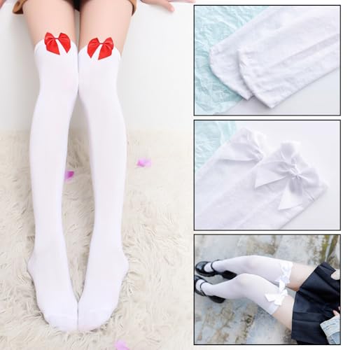Women's 80D Velvets Over Knee Long Stockings with Bows Accent Winter Fall Opaque Thigh High Socks for Daily Wear4