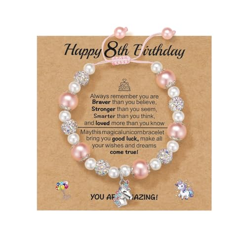 Image of Kvekstio Unicorn Gift Happy Bday Bracelet with Unicorn Charm Gift for 3 4 5 6 7 8 9 10 Years Old Daughter Granddaughter Niece