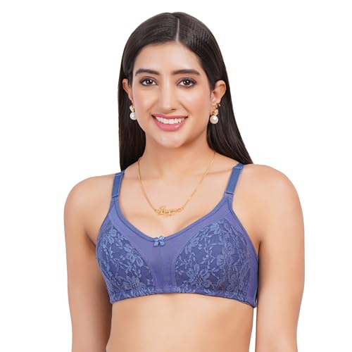 Image of Lace Non Padded Bra in B, C and D Cup for Women - Made of Pure Cotton Full Coverage Over Size Non Wired Pushup Soft Cup for T-Shirt Saree Dress Sports Garment for Daily Use Everyday
