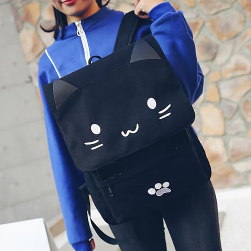 Cute Cat Backpack for Women & Men Kawaii Canvas Rucksack Large Capacity Laptop Bags Travel Daypack4