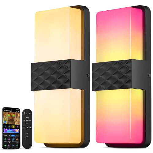 Image of Smart Outdoor Wall Light, RGBCW Porch Light, IP65 Waterproof 2Pack