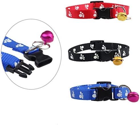 Image of RvPaws Dog, Puppy, Cat & Kitten Buckle Paw Print Adjustable Pet Collar with Bell, X-Small Size 10 MM Nylon Collar Paw Printed Belt for Neck (Red)