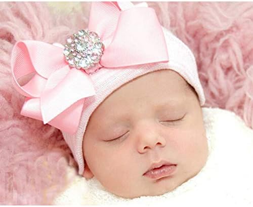 DRESHOW 3 Pcs Newborn Hospital Hat Infant Baby Hat Cap with Big Bow Soft Cute Knot Nursery Beanie