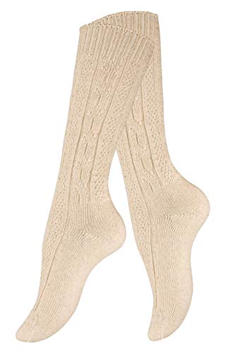 Cotton Prime Calcetines hasta la rodilla unisex, patrón trenzado, en colores naturales