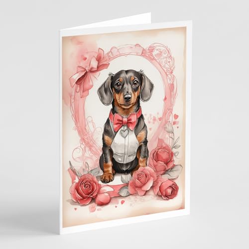 Caroline's Treasures DAC4418GCA7P Dachshund Valentine Roses Greeting Cards Pack of 8 Blank Cards with Envelopes Whimsical A7 Size 5x7 Blank Note Cards