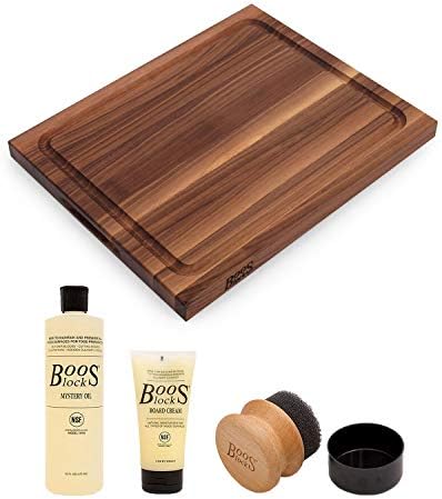 John Boos Large Walnut Wood Cutting Board for Kitchen Prep and Charcuterie, 21” x 17” x 1.5” Thick, Juice Edge Groove, Reversible Boos Block