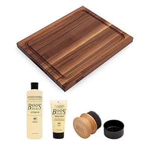 John Boos Large Walnut Wood Cutting Board for Kitchen Prep and Charcuterie, 21” x 17” x 1.5” Thick, Juice Edge Groove, Reversible Boos Block