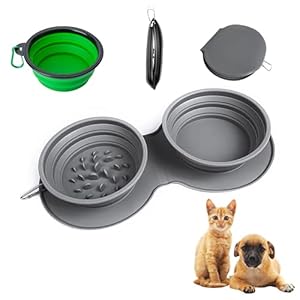 Siliconen hondenkom, opvouwbaar, reisdraagbare hondenkom voor kleine en grote honden, in hoogte verstelbare voederbak voor honden, voederbak, kat en voederbak hond met antislip siliconen schaalmatten.