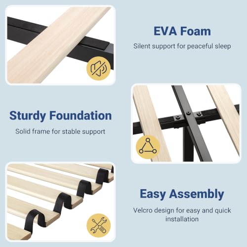 Image of Allewie Full Size Upholstered Bed Frame with Charging Station, Cream