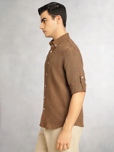 Image of Thomas Scott Men's | Solid | Textured Fabric | Full Sleeve | Slim Fit | Polyester-Blend | Spread Collar | Casual Shirt