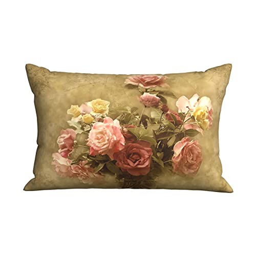DKOSWKS Lot de 2 Housse de Coussin Shabby Chic Rose Douce, Housse de Coussin Confortable Imprimé, 40x60cm, Soft Pink, À fleur, Pour Chambre, Lit, Salon,...