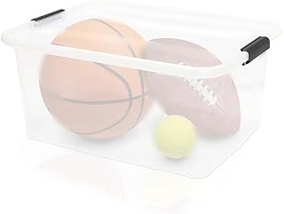 BigDean Storage Box with Lid Transparent - 32 L + Clip Closure - Stacking Box Organiser Box Clip Box Storage Box with Lid Storage Boxes - Transparent Box with Lid - Stackable Shoe Box