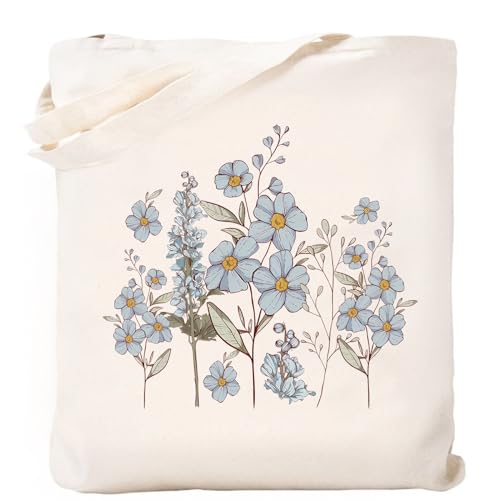 Kimoli Floral Canvas Aesthetic Tote Bag for Women Beach Bag Shopping Bags Shoulder Bag Reusable Grocery Bags C