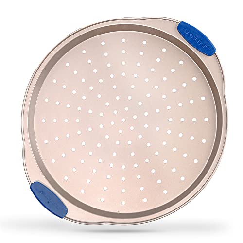 Sartén antiadherente para pizza de 14 pulgadas, sartén de acero al carbono dorado con asas de silicona azul, calidad de restaurante de grado comercial, compatible con el modelo NCSBSG60 Cover