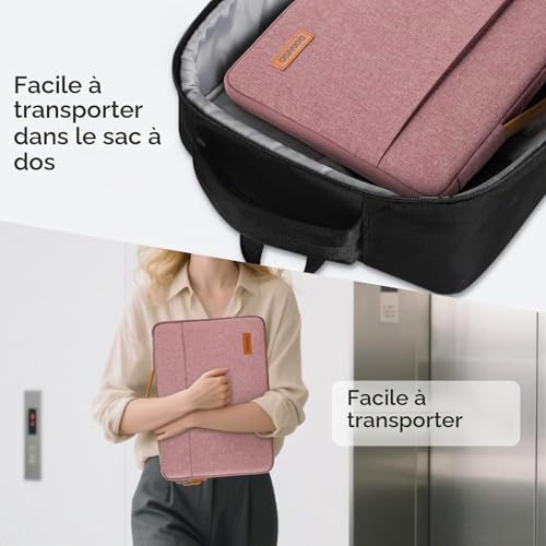 DOMISO Pochette Ordinateur,Housse MacBook Air 15 M4 M3 M2,MacBook Pro,14 Pouces HP Lenovo Dell ASUS,Sacs et Housses pour Ordinateur Portable,Sacoche PC Portable Avec Poignée de Transport,Rose – vue 7