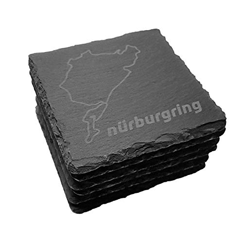 6-teiliges Set Untersetzer aus Schiefer, Untersetzer mit Darstellung des Nürburgrings für zuhause und das Esszimmer, Dekoration, das perfekte Geschenk für Männer und Rennsportfans, schwarz Cover