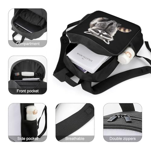 Cute Raccoon Travel Backpack Casual Daypack Shoulder Bag with Adjustable Shoulder Straps for Hiking4