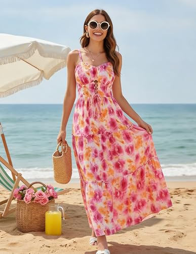 Image of GRACE KARIN 2026 Women's Spaghetti Vacation Sundress Summer Beach Flowy Boho Floral Maxi Dresses with Pockets