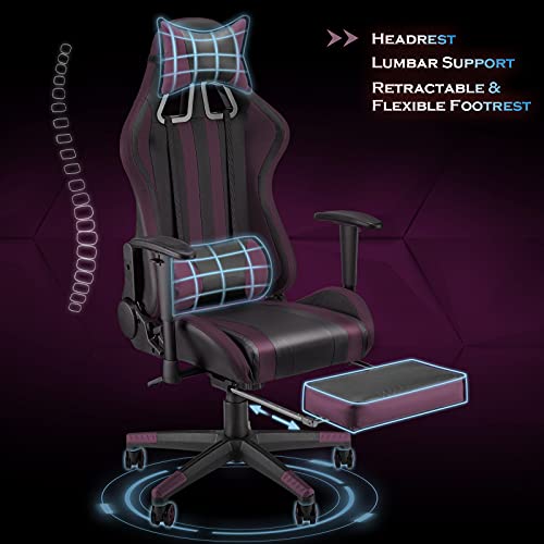 Soontrans-Silla-Gamer-Ergonomica-Silla-Gaming-con-Reposapies-Reposacabeza-y-Cojin-Lumbar-Reposabrazos-Ajustable-Mecanismo-de-Inclinacion-Carga-maxima-de-150-kg-Purpura