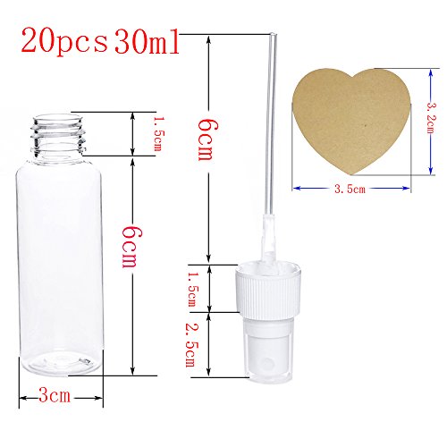 20pcs*30ml Flacon Bouteille Atomiseur Spray Fine Vaporisateurs Vide Bouteilles de Pulvérisateur Rechargeable en Plastique Transparent Bouteille parfum + 24 Papier pour l'étiquette - Image 3