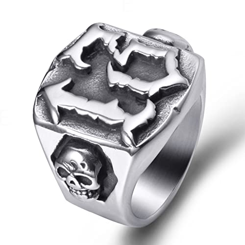 Elfasio Skull Rings For Men Stainless Steel 13 Biker Ring High Polished, Silver Black Size 10 #TOP19
