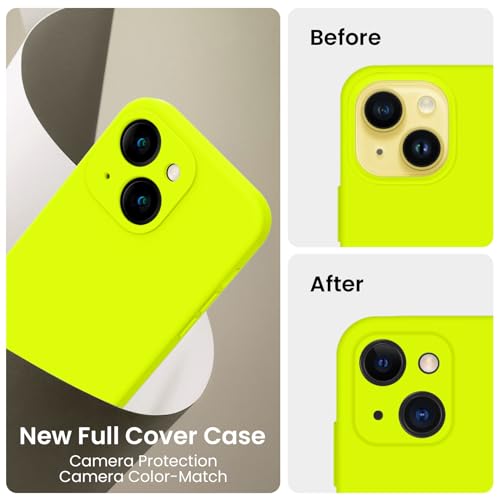 Image of FireNova Designed for iPhone 14 Case, Silicone Upgraded [Camera Protection] Phone Case, Soft Anti-Scratch Microfiber Lining Inside, 6.1 inch, Fluorescent Green