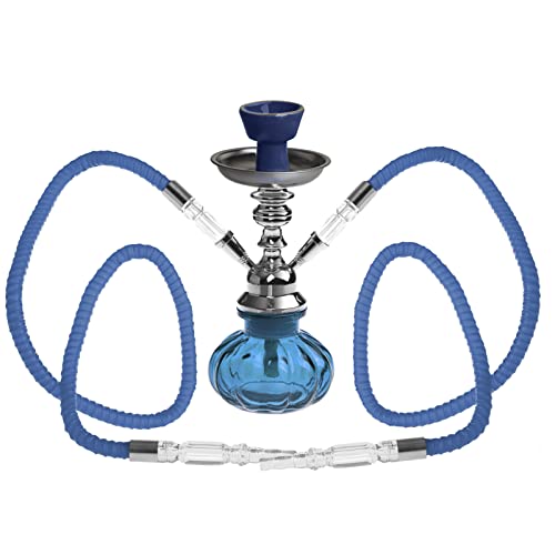 HIBRON® Cachimba shisha hookha pequeña 25cm 2 mangueras, kit de iniciación completa premium (azul)