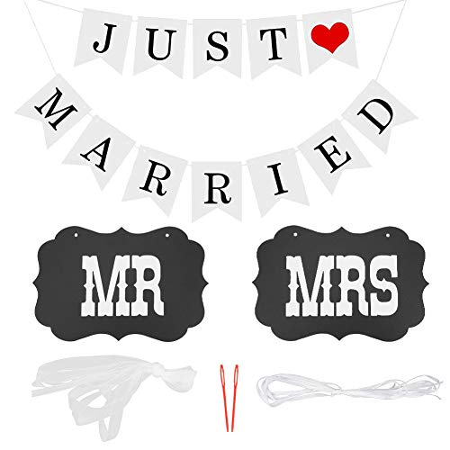 "JUST MARRIED" Banderoles,Banderole Mariage Décoration,Décoration Voiture Mariage,Banderole Mariage,Deco Mariage Champetre,Mariage Décorations Fête Partie,Mariage Romantique De Motifs Cover