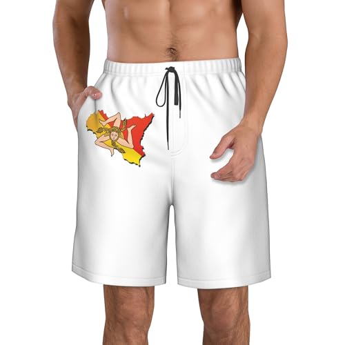 CUTEDWARF Flag of Sicily Meaning Men's Swim Trunks Beach Swimwear Beach Shorts Summer Board Shorts3