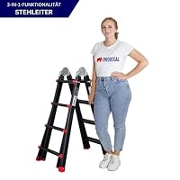 PROREGAL Sprossen-Mehrzweckleiter Apollo 3-in-1 Aluminiumleiter 4x4 Sprossen bis zu 3,7m Höhe Traglast 150kg Schwarz Treppenleiter Klappleiter Teleskopleiter Stehleiter Anlegeleiter – Ansicht 8