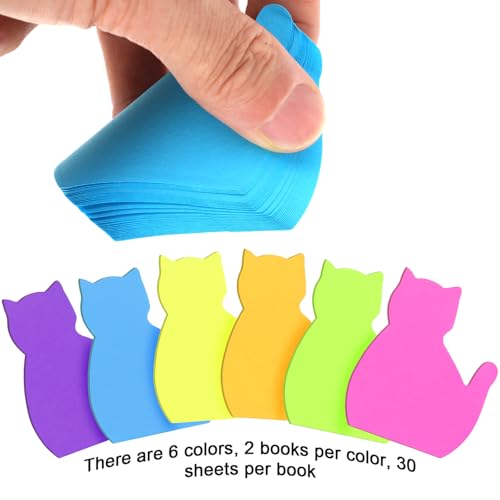 Oruola 12 Pads Katze Haftnotizen Lustig,Katze Sticky Notes,Geschenke für Frauen Katze,Bunte Haftnotizen 30 Blatt/Pad,Büro ästhetische Tier Haftnotizen Geschenke für Katzenliebhaber 6 Farben
