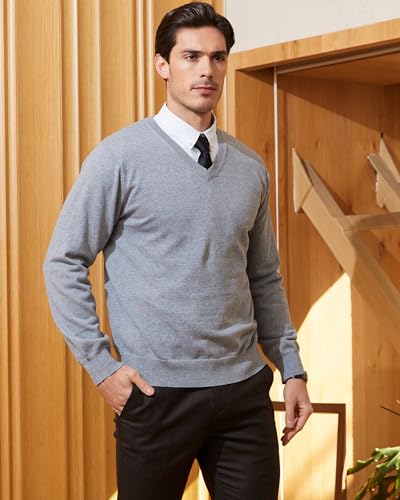 Kallspin Men'S V Neck Sweater Pullover Pure Cotton Regular Fit Long Sleeve Knitting Sweaters thumb #6
