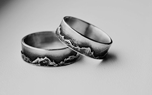 Wedding Rings Set For Him And Her Handmade Sterling Silver Mountain Rings for Couple Wedding Bands Price for 2 PCS!