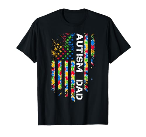 Autism Dad Awareness American Flag USA T-Shirt